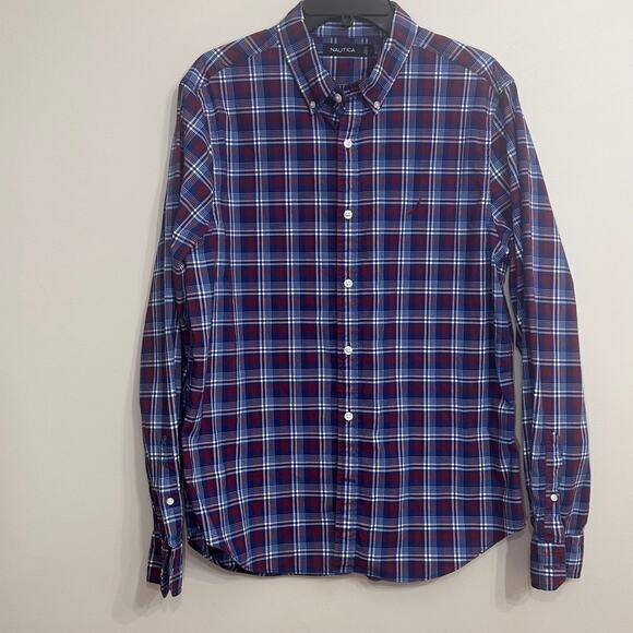Nautica Other - Nautica Men’s Plaid Button Down Shirt Size Large Navy Red Classic Fit